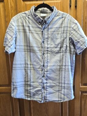 COLUMBIA SPORTSWEAR Casual Button Down, 100%Cotton SS Shirt Mens L, Grey Plaid